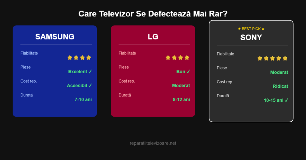 Comparatie fiabilitate Samsung LG Sony televisoare